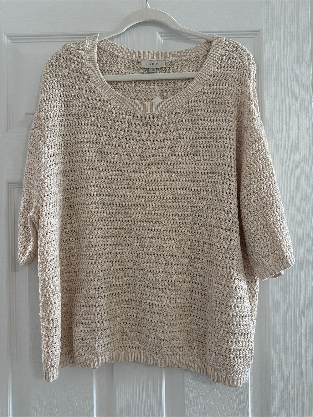 LOFT Beige Open-Knit Scoop Neck Sweater